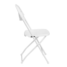 Load image into Gallery viewer, 2 Pack 650 lb. Capacity White Plastic Fan Back Folding Chair
