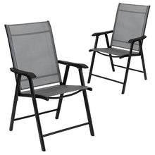 Load image into Gallery viewer, Gray Outdoor Folding Patio Sling Chair with Black Frame (2 Pack)
