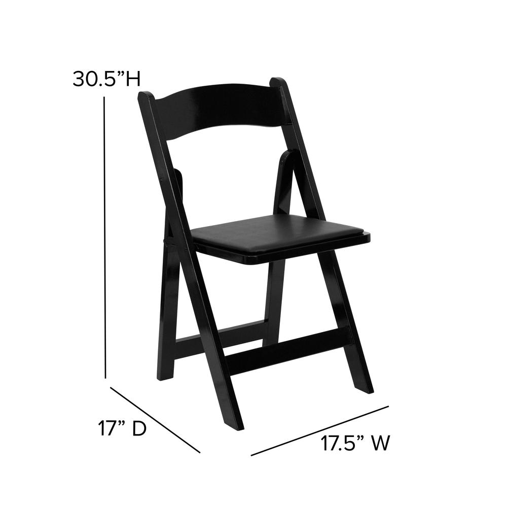 2 Pack Black Wood Folding Chair with Vinyl Padded Seat