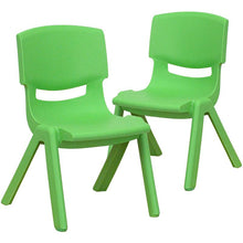 Load image into Gallery viewer, 2 Pack Green Plastic Stackable School Chair with 10.5&#39;&#39; Seat Height
