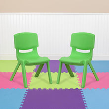 Load image into Gallery viewer, 2 Pack Green Plastic Stackable School Chair with 10.5&#39;&#39; Seat Height
