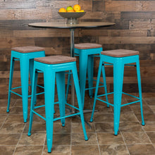 Load image into Gallery viewer, Set of 4 Modern Industrial Metal Stools  in Teal
