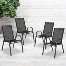 Load image into Gallery viewer, 4 Pack Black Outdoor Stack Chair with Flex Comfort Material and Metal Frame
