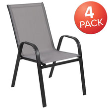Load image into Gallery viewer, 4 Pack Gray Outdoor Stack Chair with Flex Comfort Material and Metal Frame
