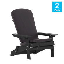 Load image into Gallery viewer, Set of 2Folding Adirondack Chairs in Black with Gray Cushions, Porch, and Patio
