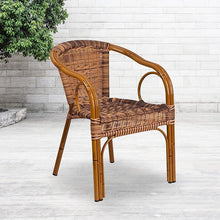 Load image into Gallery viewer, Burning Brown Rattan Patio Chair-Dark Red Bamboo-Aluminum Frame pack of 3
