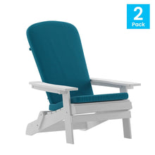 Load image into Gallery viewer, Set of 2Folding Adirondack Chairs in White with Teal Cushions, Porch, and Patio
