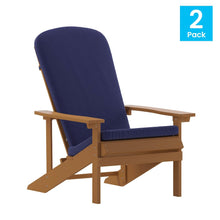 Load image into Gallery viewer, Set of 2 Adirondack Chairs in Teak with Blue Cushions for Deck, Porch, and Patio
