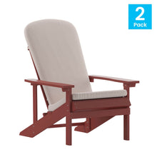 Load image into Gallery viewer, Set of 2 Adirondack Chairs in Red with Cream Cushions for Deck, Porch, and Patio

