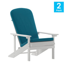 Load image into Gallery viewer, Set of 2 Adirondack Chairs in White with Teal Cushions, Porch, and Patio
