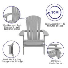 Load image into Gallery viewer, Set of 2Folding Adirondack Chairs in Gray with Gray Cushions, Porch, and Patio
