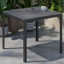Load image into Gallery viewer, Black Steel Patio Dining Table for 4 with Black Poly Resin Slatted Top
