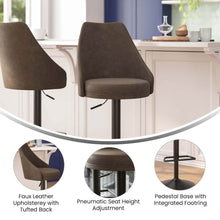 Load image into Gallery viewer, Set of 2 Barstools with Upholstered Tufted Seats and Pedestal Base, Brown
