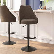 Load image into Gallery viewer, Set of 2 Barstools with Upholstered Tufted Seats and Pedestal Base, Brown
