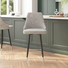 Load image into Gallery viewer, Set of 2 Counter Height Bar Stools with Solid Black Metal Frames, Gray
