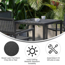 Load image into Gallery viewer, 5 Piece Table and Chairs with Black Poly Resin Slatted Backs and Seats
