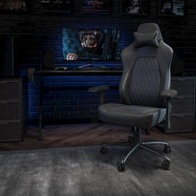 Load image into Gallery viewer, High Back Gaming Chair with 4D Armrests, Black with Blue Stitching
