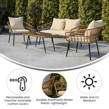 Load image into Gallery viewer, 4 Piece Rope Patio Conversation Set with Coffee Table and Cushions, Natural
