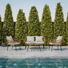 Load image into Gallery viewer, 4 Piece Rope Patio Conversation Set with Coffee Table and Gray Cushions, Natural
