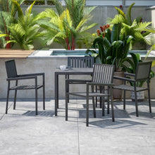 Load image into Gallery viewer, 5 Piece Table and Chairs with Black Poly Resin Slatted Backs and Seats
