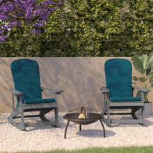 Load image into Gallery viewer, Set of 2 Adirondack Rocking Chairs in Gray with Teal Cushions, Porch, and Patio
