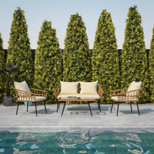 Load image into Gallery viewer, 4 Piece Rope Patio Conversation Set with Coffee Table and Cushions, Natural
