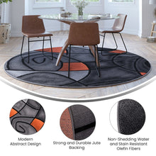 Load image into Gallery viewer, 7' x 7' Round Orange Abstract Area Rug - Olefin Rug
