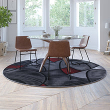 Load image into Gallery viewer, 7' x 7' Round Red Abstract Area Rug - Olefin Rug
