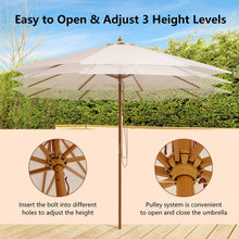 Load image into Gallery viewer, 10 Feet Patio Umbrella with 8 Wooden Ribs and 3 Adjustable Heights-Beige
