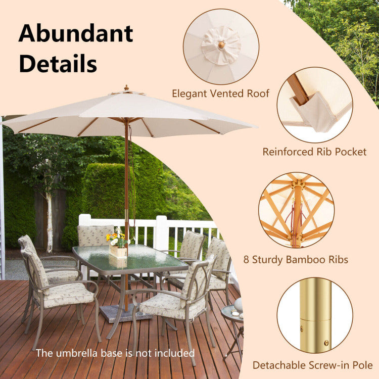 10 Feet Patio Umbrella with 8 Wooden Ribs and 3 Adjustable Heights-Beige NP10752BE 10 Feet Patio Umbrella with 8 Wooden Ribs and 3 Adjustable Heights-Beige NP10752BE