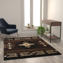 Load image into Gallery viewer, 5' x 7' Chocolate Traditional Southwestern Area Rug - Olefin Fibers
