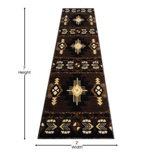 Load image into Gallery viewer, 2' x 7' Chocolate Traditional Southwestern Area Rug - Olefin Fibers
