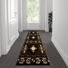 Load image into Gallery viewer, 2' x 7' Chocolate Traditional Southwestern Area Rug - Olefin Fibers
