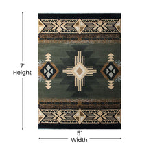 Load image into Gallery viewer, 5' x 7' Sage Traditional Southwestern Area Rug - Olefin Fibers with Jute Backing

