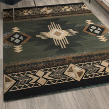 Load image into Gallery viewer, 5' x 7' Sage Traditional Southwestern Area Rug - Olefin Fibers with Jute Backing
