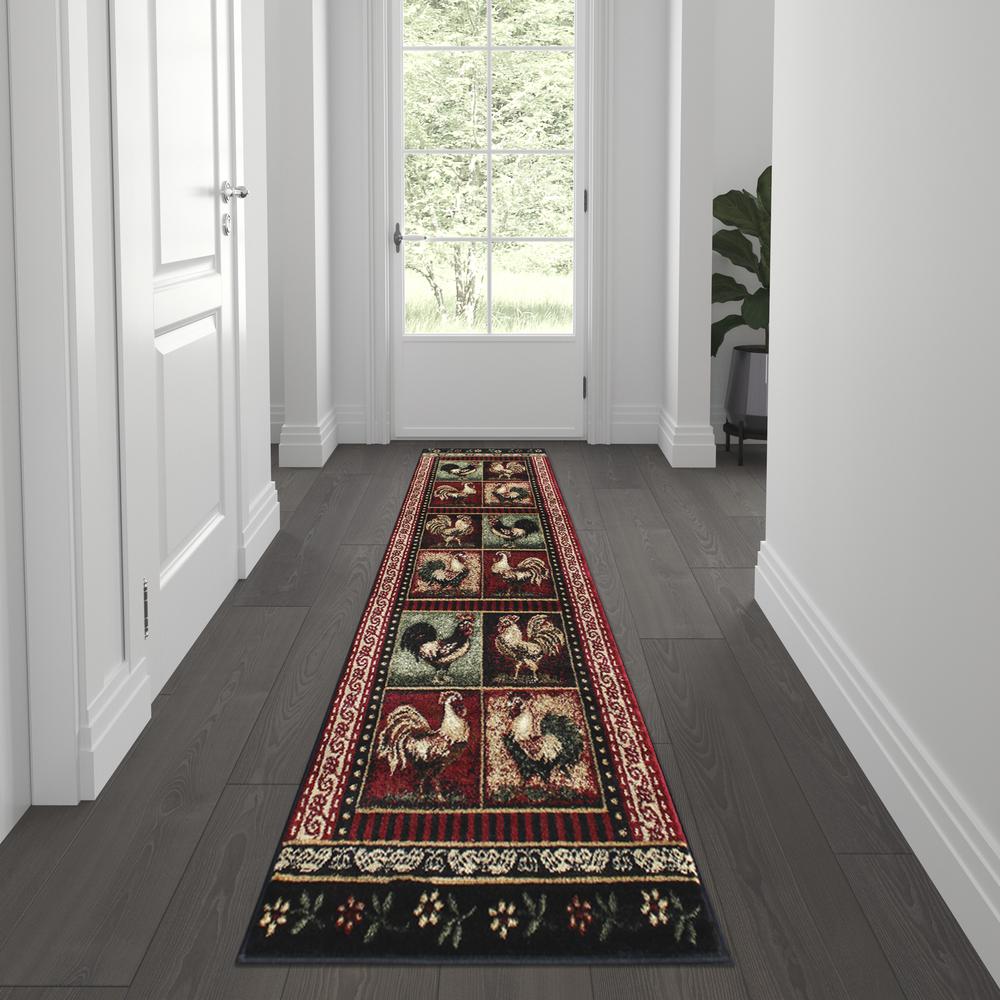 Lodge Style 6' x 6' Round Rooster Area Rug for Indoor Use