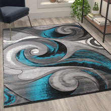 Load image into Gallery viewer, 5' x 7' Olefin Turquoise Ocean Waves Pattern Area Rug
