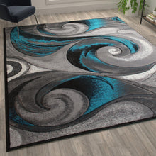 Load image into Gallery viewer, 8' x 10' Olefin Turquoise Ocean Waves Pattern Area Rug

