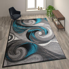 Load image into Gallery viewer, 8' x 10' Olefin Turquoise Ocean Waves Pattern Area Rug
