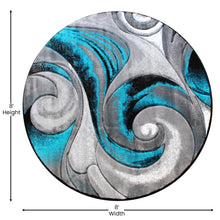 Load image into Gallery viewer, 8' x 8' Round Olefin Turquoise Ocean Waves Pattern Area Rug with Jute Backing
