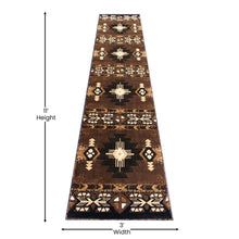 Load image into Gallery viewer, 2' x 10' Chocolate Traditional Southwestern Area Rug - Olefin Fibers
