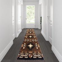 Load image into Gallery viewer, 2' x 10' Chocolate Traditional Southwestern Area Rug - Olefin Fibers
