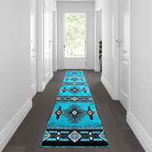 Load image into Gallery viewer, 2' x 11' Turquoise Traditional Southwestern Area Rug - Olefin Fibers
