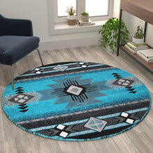 Load image into Gallery viewer, 5' x 5' Turquoise Traditional Southwestern Area Rug - Olefin Fibers
