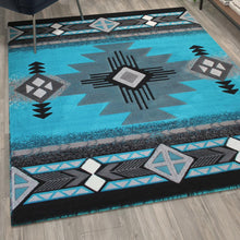 Load image into Gallery viewer, 5' x 7' Turquoise Traditional Southwestern Area Rug - Olefin Fibers
