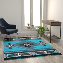 Load image into Gallery viewer, 5' x 7' Turquoise Traditional Southwestern Area Rug - Olefin Fibers
