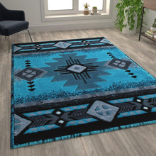 Load image into Gallery viewer, 6' x 9' Turquoise Traditional Southwestern Area Rug - Olefin Fibers
