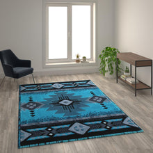 Load image into Gallery viewer, 6' x 9' Turquoise Traditional Southwestern Area Rug - Olefin Fibers
