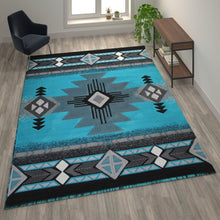 Load image into Gallery viewer, 8' x 10' Turquoise Traditional Southwestern Area Rug - Olefin Fibers
