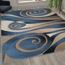 Load image into Gallery viewer, 5' x 7' Circular Area Rug - Blue and Beige Olefin Fibers with Jute Backing

